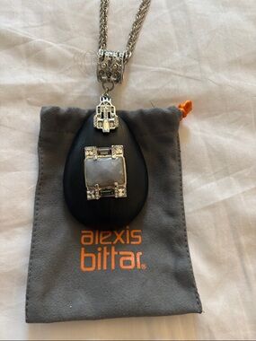 Alexis Bittar Black Teardrop Pendant Necklace with Silver and Opalescent Center